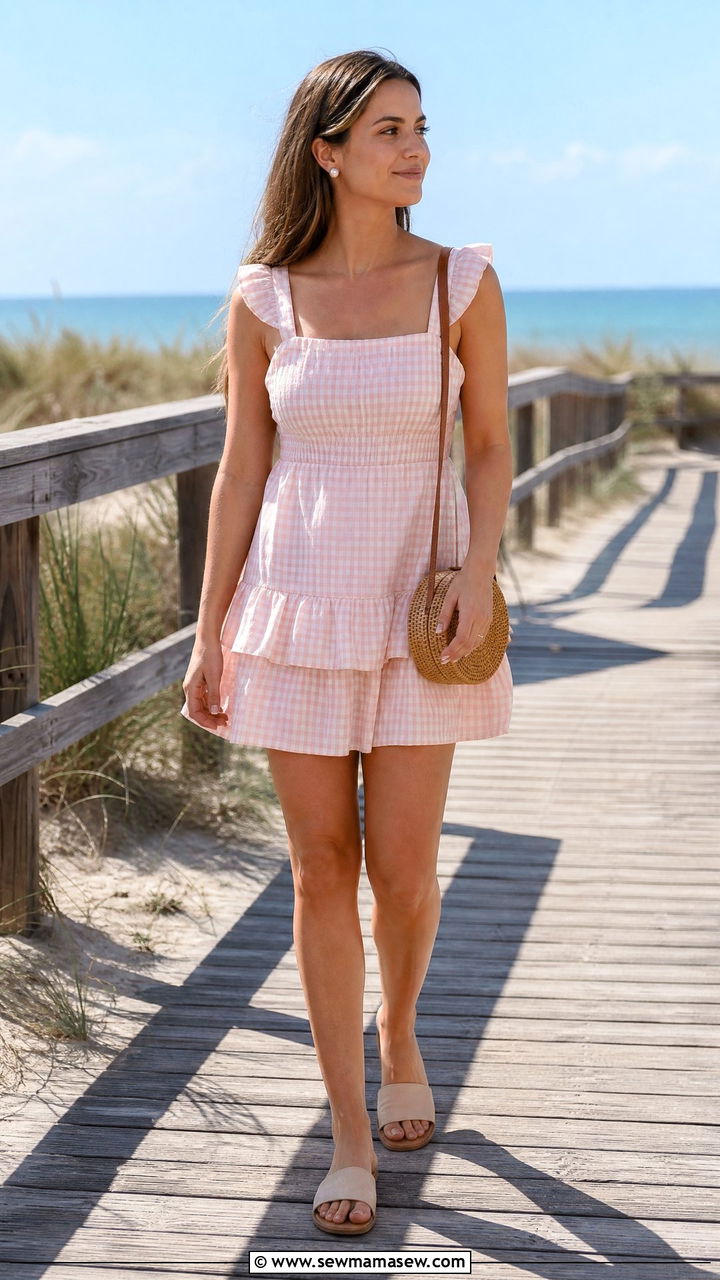 Ruffled Mini Dress and Flat Sandals Outfit - 25 seasonal beach vacation outfit ideas