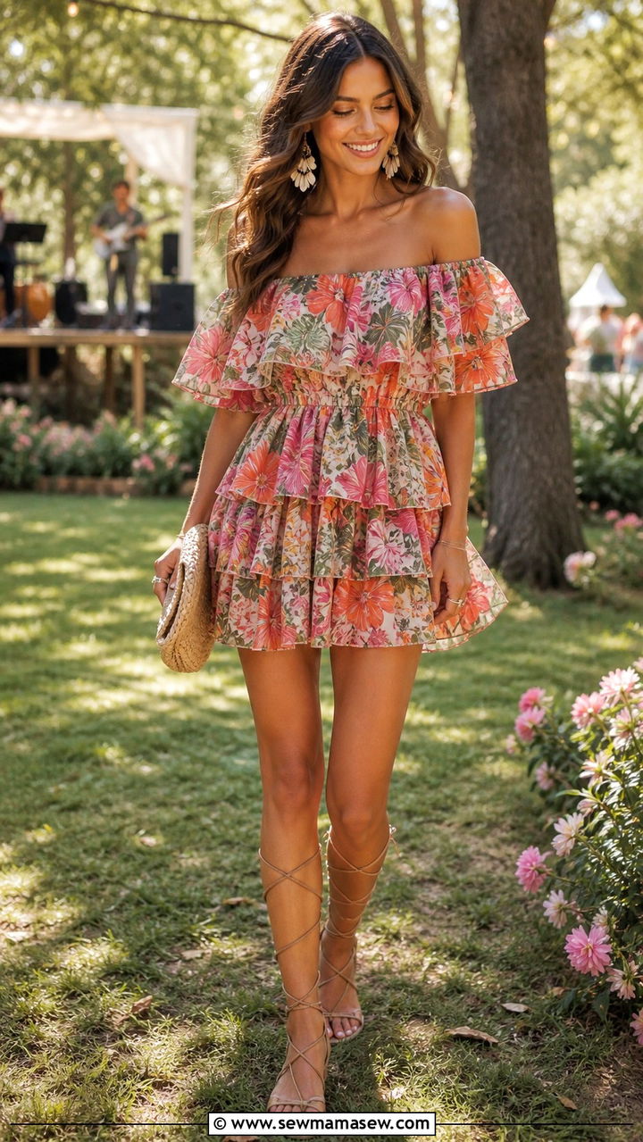Ruffled Off Shoulder Mini Dress - 40 festival outfits for women