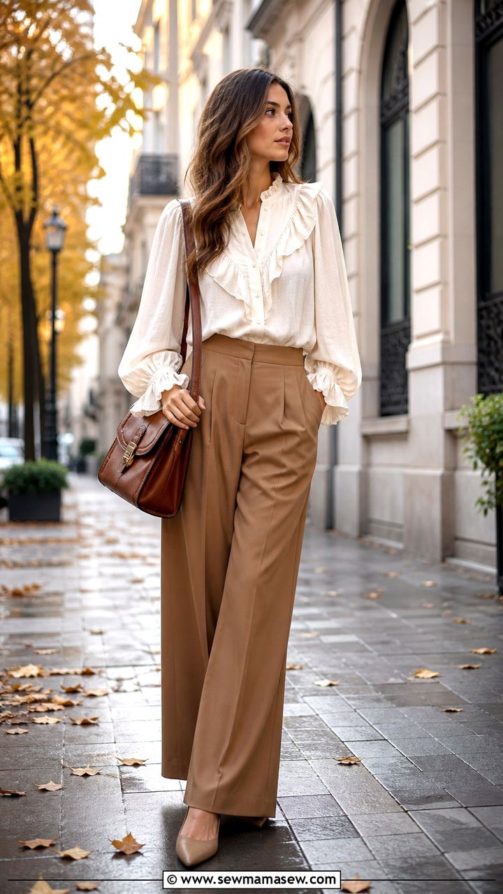 Ruffled Poet Blouse And Wide Leg Trousers Outfit - 20 cute poetcore outfits