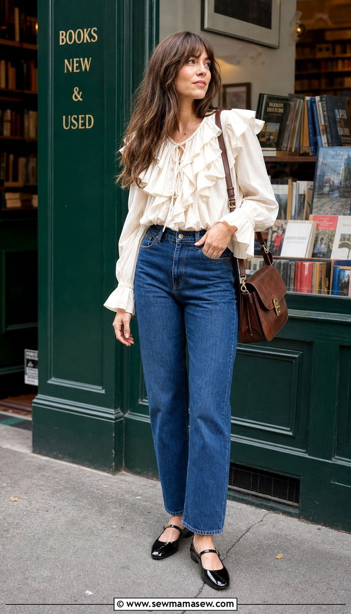 Ruffled Poet Blouse With High Waisted Jeans - 25 Cottagecore outfits 2026
