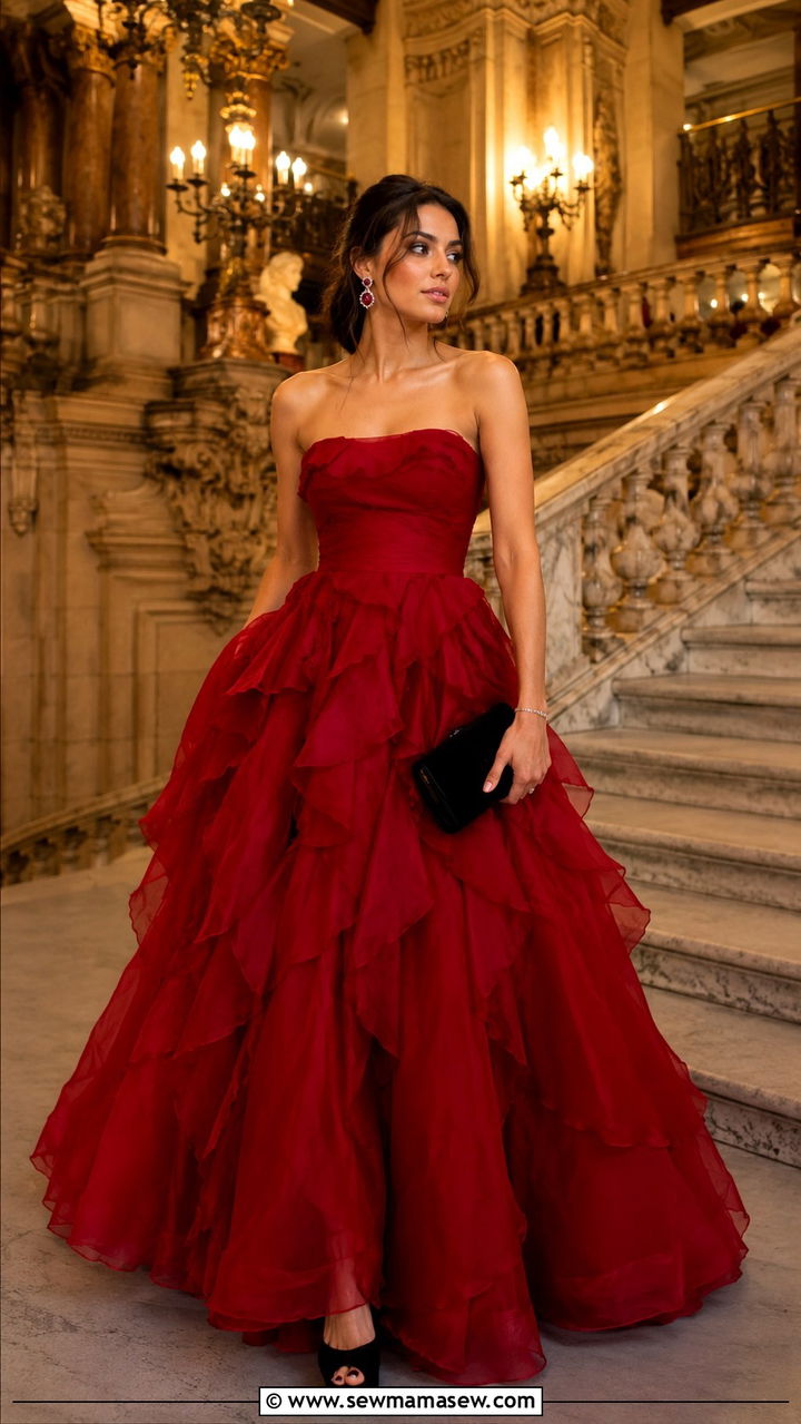 Ruffled ball gown with satin heels - 25 White tie wedding guest outfit ideas