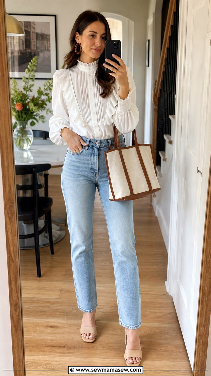 Ruffled blouse and straight leg jeans Savannah outfit - 40 What to wear in Savannah