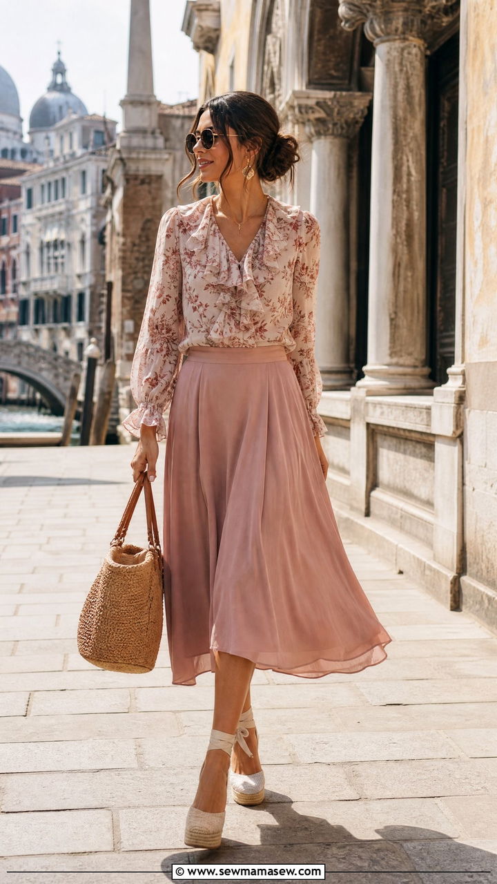 Ruffled blouse with flowing midi skirt Venice - 40 What to wear in Venice