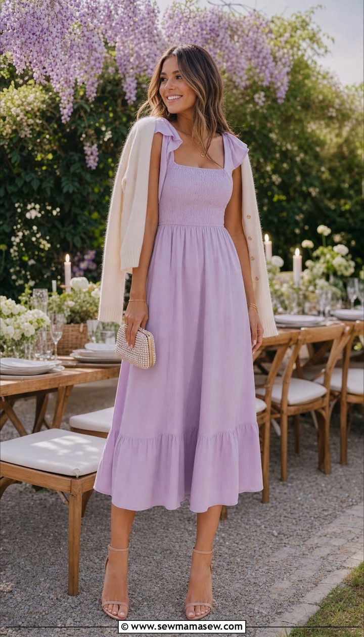 Ruffled midi dress dinner party outfit - 25 Dinner party outfit ideas 2026