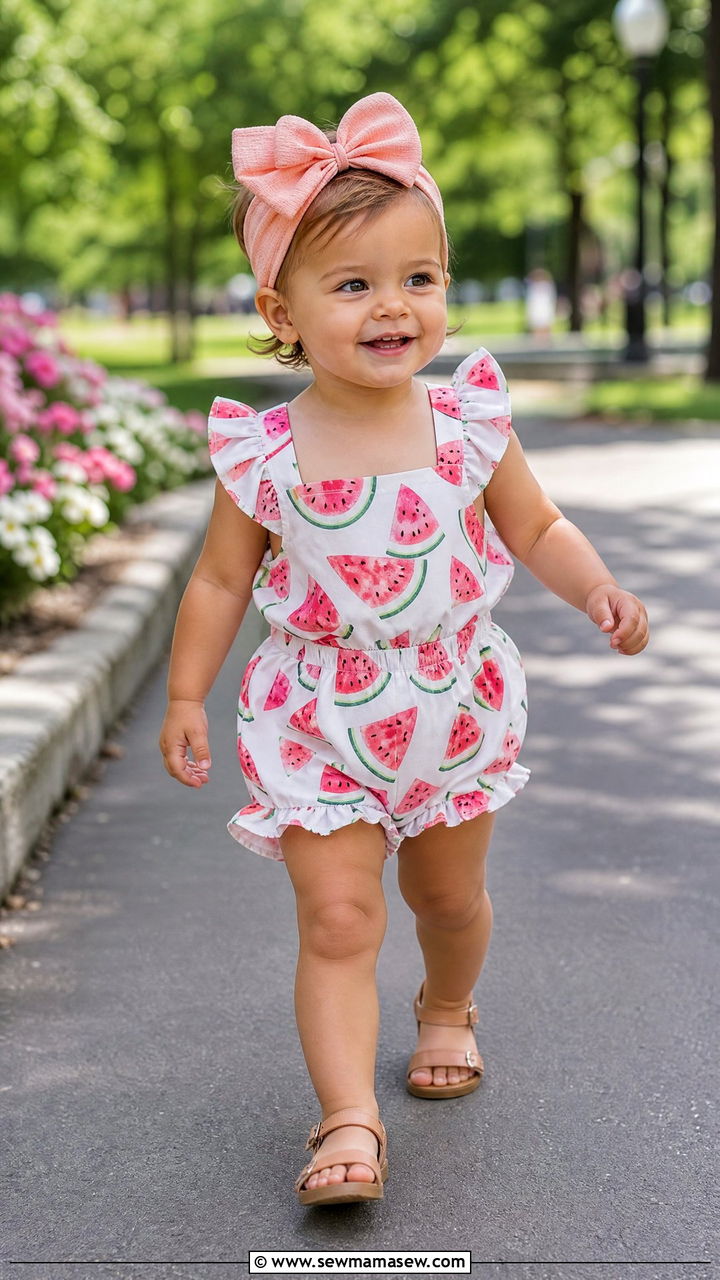 Ruffled romper bow headband preschool outfit - 30 Preschool outfit ideas