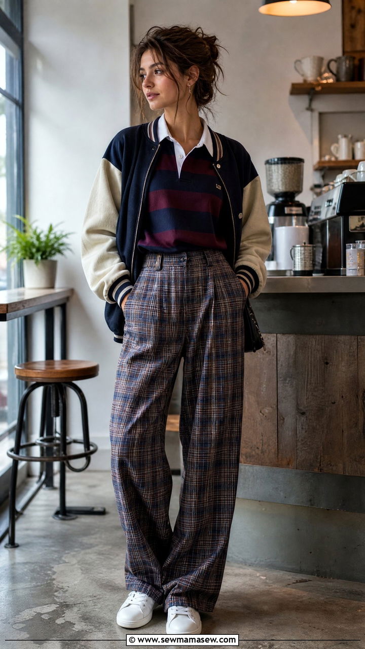 Rugby Polo With Plaid Trousers - 25 classy grunge outfit ideas