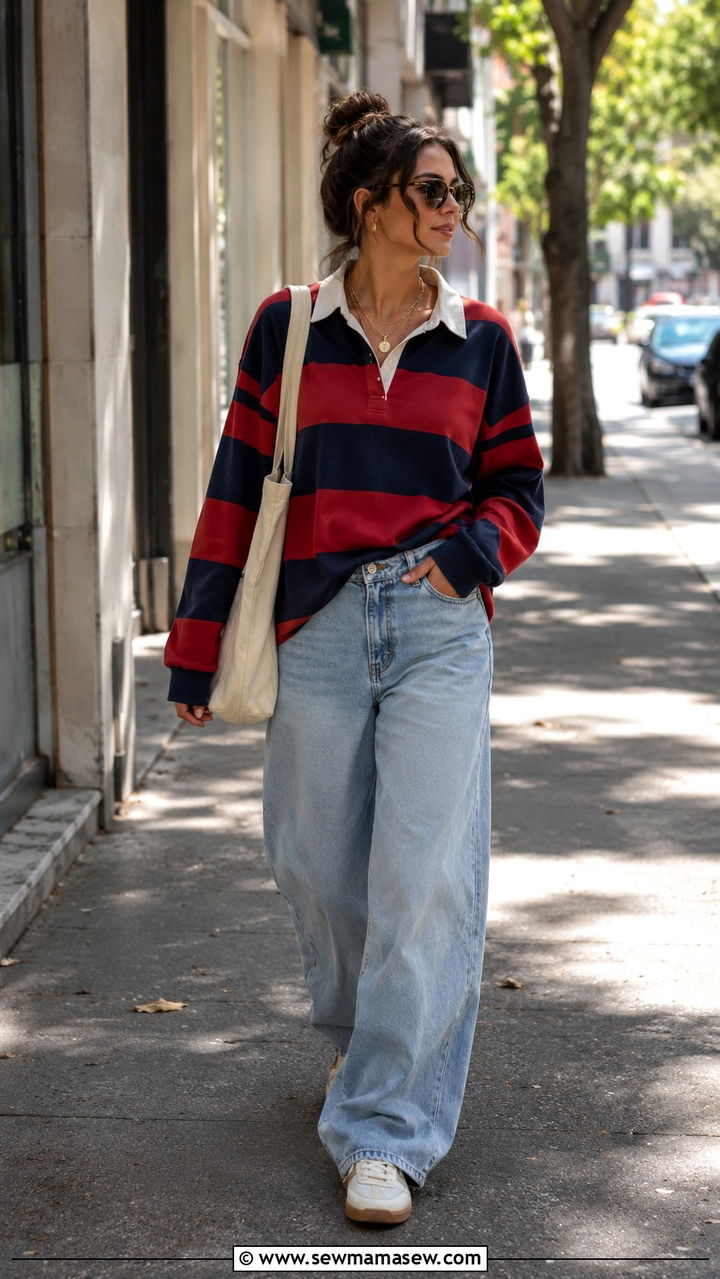 Rugby Shirt And Baggy Jeans Outfit - 25 Athleisure outfit ideas 2026