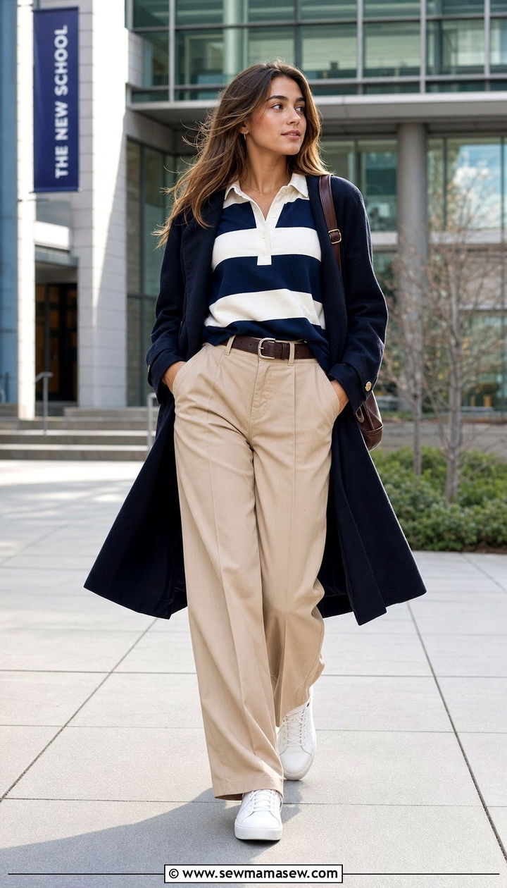 Rugby Shirt High Waisted Trousers Outfit - 25 college outfits aesthetic