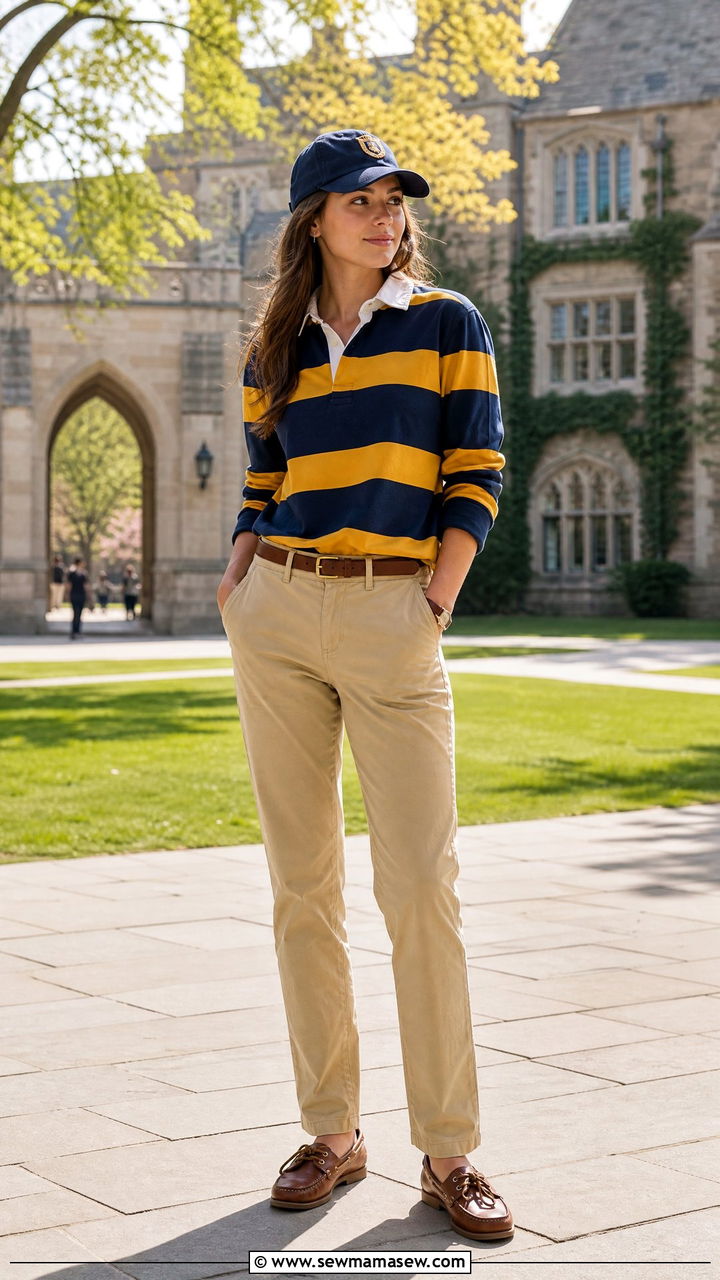Rugby Shirt With Chinos And Boat Shoes - 35 Ivy league outfit ideas