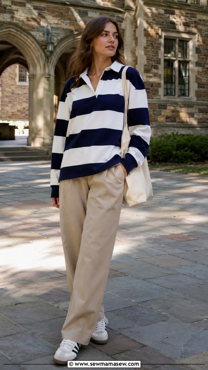 Rugby Shirt With Relaxed Trousers - 30 spring trendy outfit ideas