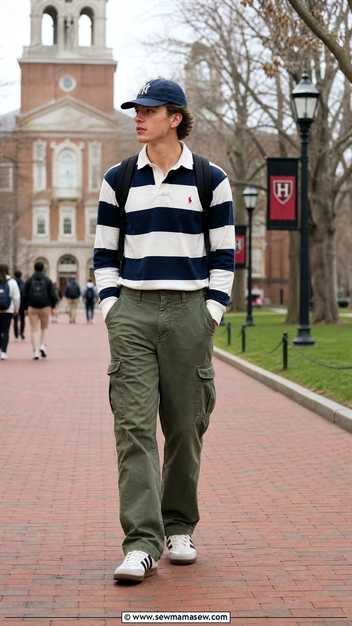 Rugby Shirt and Cargo Pants - 25 Boarding school outfit ideas teens