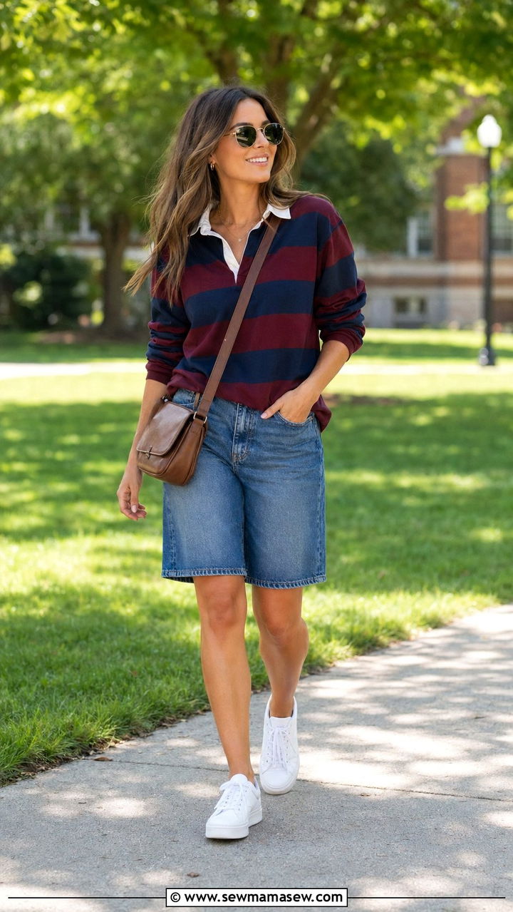 Rugby Shirt and Denim Bermudas School Outfit - 35 back to school outfits Pinterest