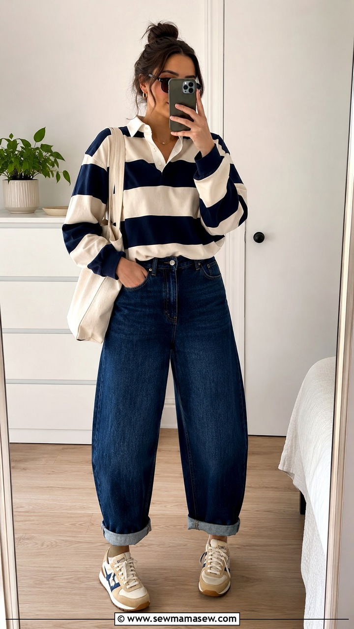 Rugby shirt and barrel jeans outfit - 25 Trendy outfits 2026