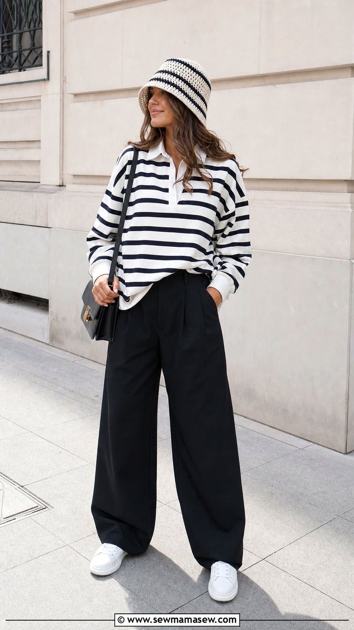 Rugby shirt with wide leg trousers outfit - 25 Copenhagen outfits to copy