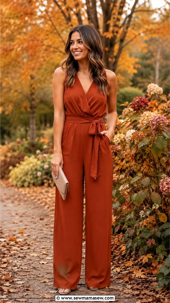 Rust Colored Jumpsuit for a Fall Wedding - 30 How to style a jumpsuit for a wedding