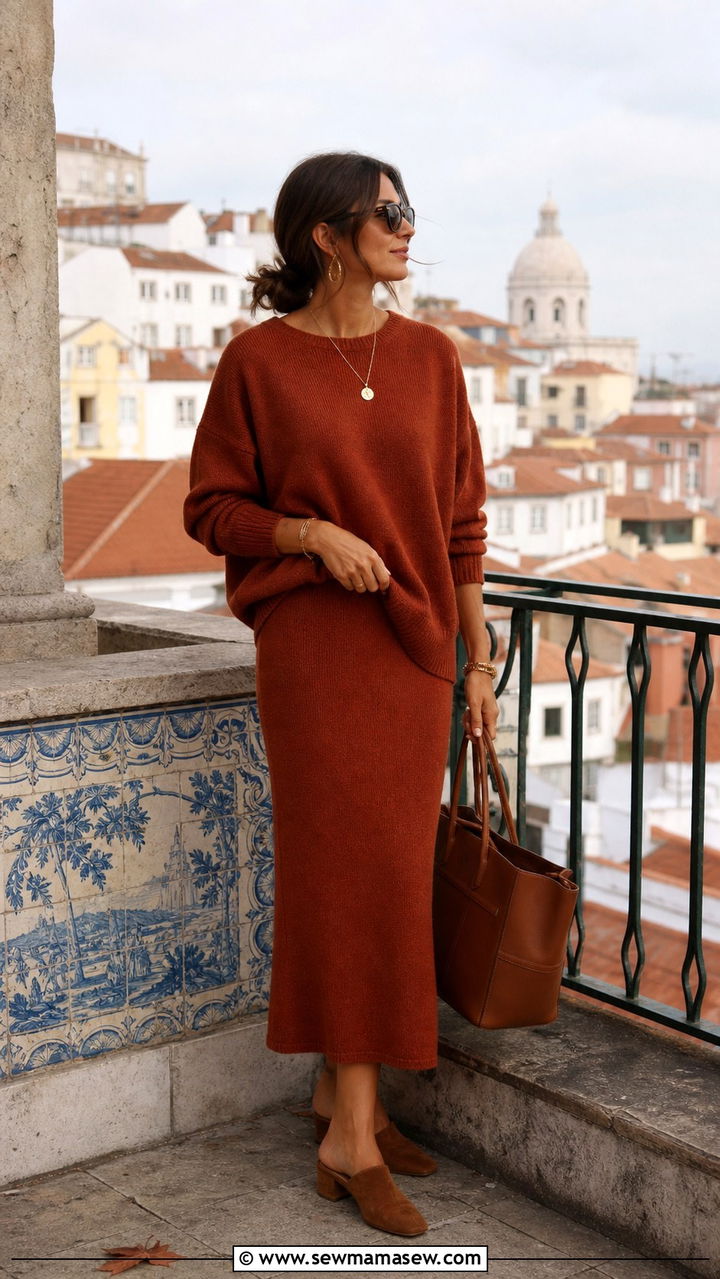 Rust Colored Knit Set with Walkable Mules - 40 What to wear in Lisbon