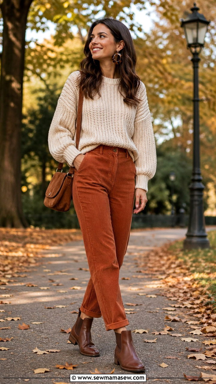 Rust Corduroy Pants With Chunky Sweater - 40 All rust outfit ideas