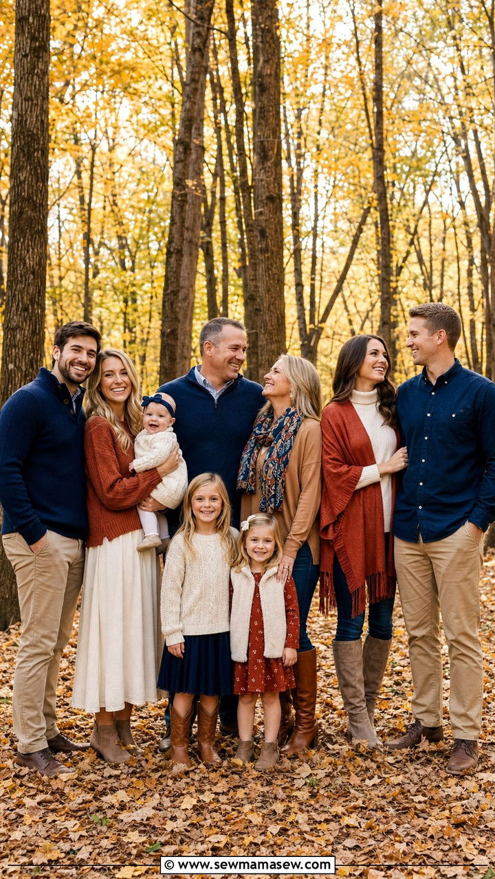 Rust Navy and Cream Autumn Woods Outfit - 25 Family photo outfits for large families