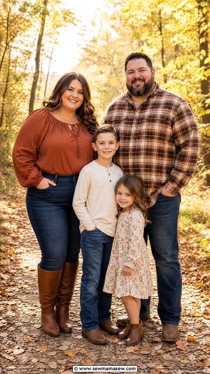 Rust Peasant Blouse With Bootcut Jeans - 30 Plus size outfit ideas for family photos
