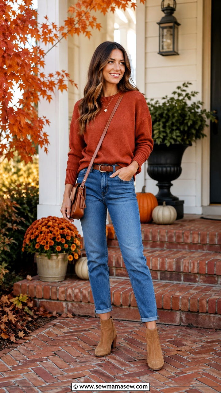 Rust Sweater With Blue Jeans - 40 All rust outfit ideas