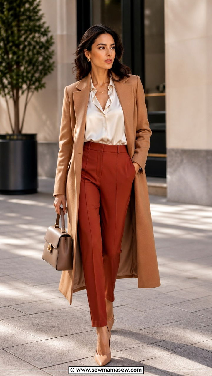 Rust Tailored Pants With Camel Coat - 40 All rust outfit ideas