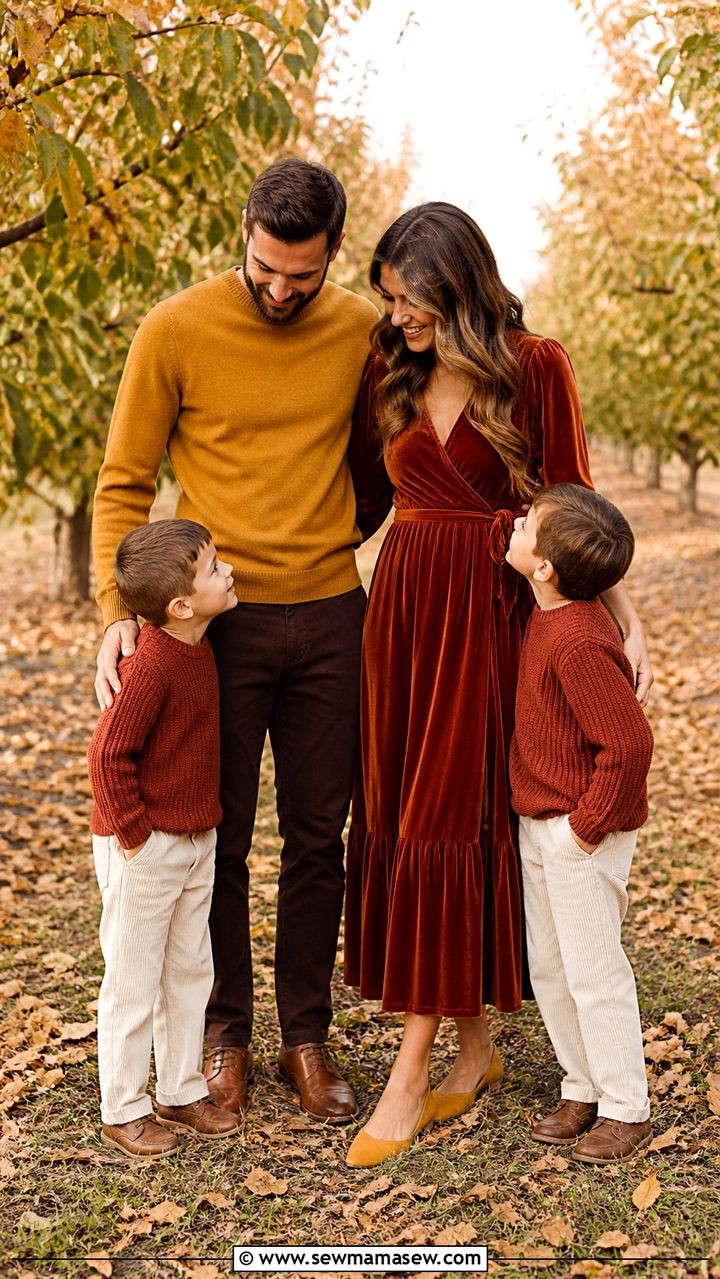 Rust and mustard fall family picture outfits - 40 Family photo outfit ideas