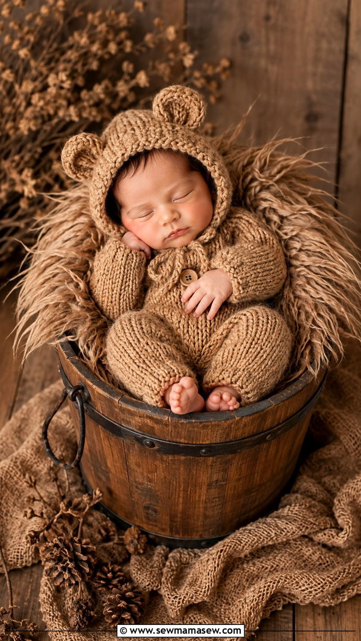 Rustic bear hat romper newborn boy outfit - 25 Newborn photoshoot outfit ideas