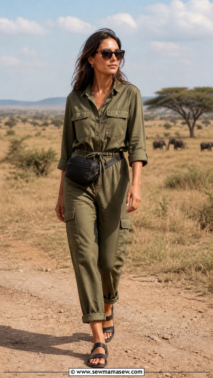 Safari Jumpsuit Travel Outfit - 40 what to wear for travel