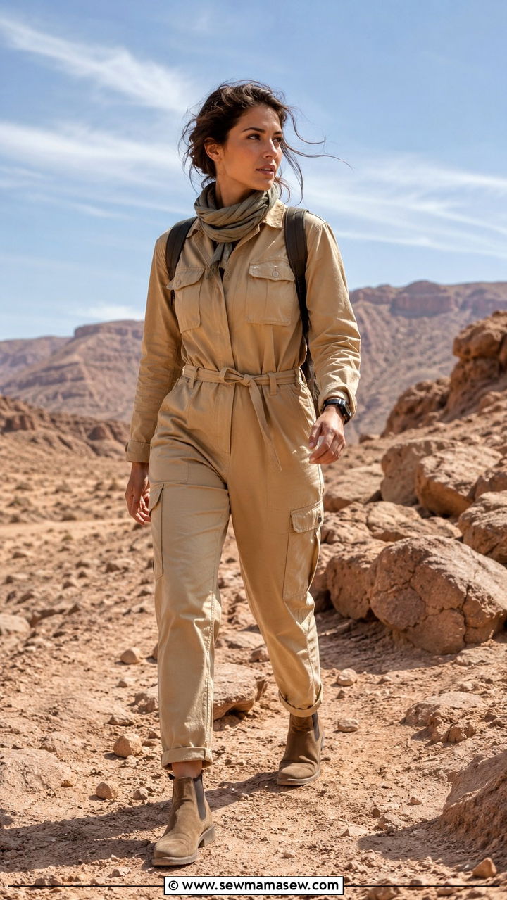 Safari Jumpsuit With Ankle Boots - 25 Modest outfit ideas for desert trip