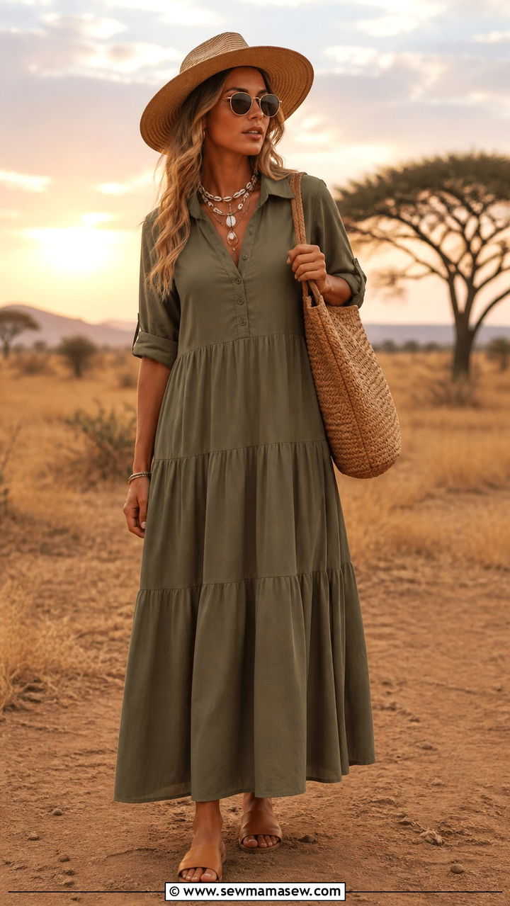 Safari Maxi Dress With Flat Sandals - 40 Safari outfit ideas
