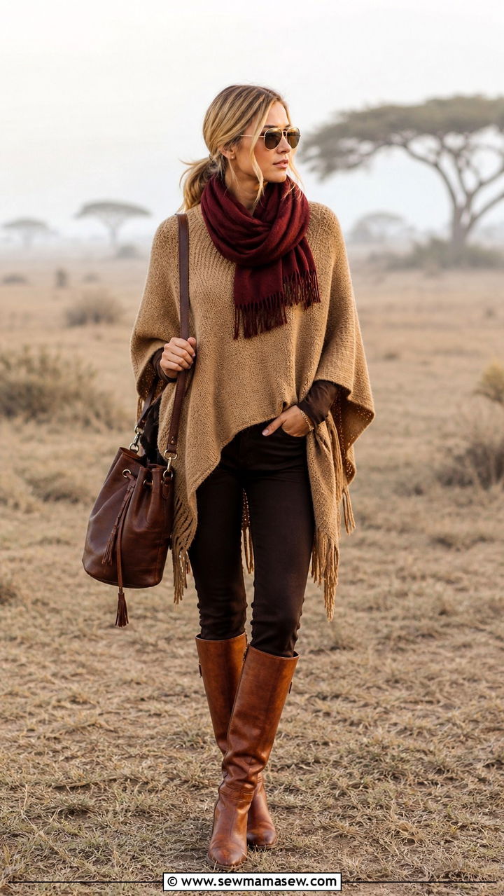 Safari Poncho With Skinny Jeans Outfit - 40 Safari outfit ideas