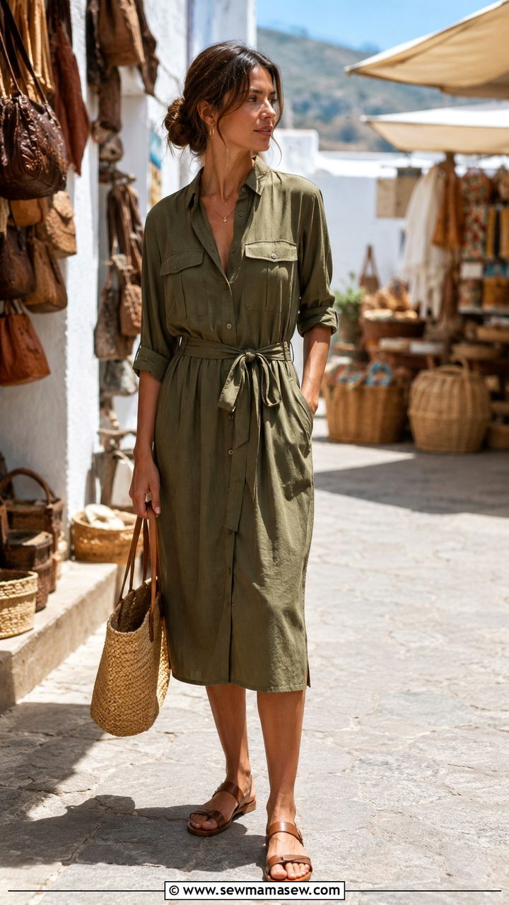 Safari Shirt Dress With Woven Accessories - 30 Trendy outfits for women over 40