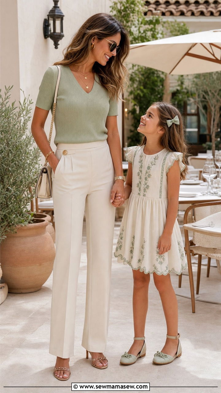 Sage Green And Cream Spring Coordination - 25 Spring mother daughter outfits