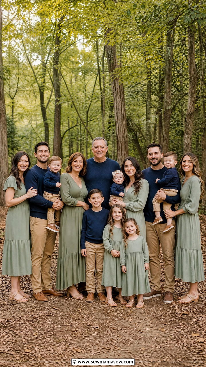 Sage Green And Navy For Large Family Portraits - 30 family photo outfits ideas
