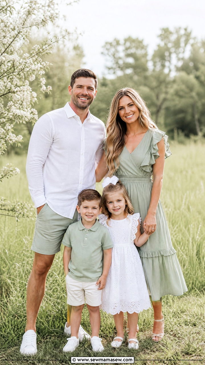 Sage Green And White Family Outfit - 30 Matching spring family outfits
