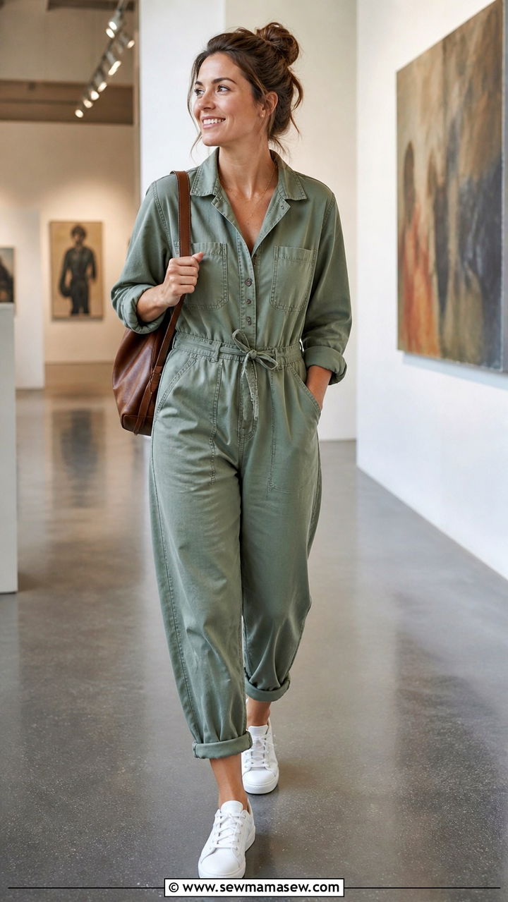 Sage Green Boiler Suit With Sneakers - 40 Sage green outfit ideas