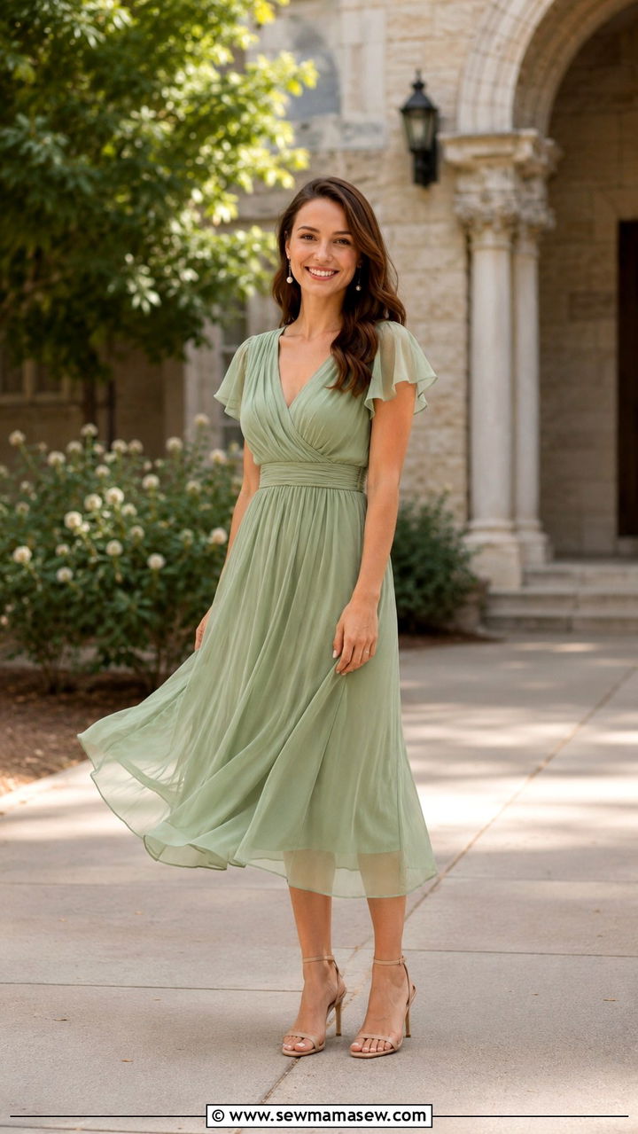 Sage Green Chiffon Midi Dress - 30 Kindergarten graduation outfit ideas for moms