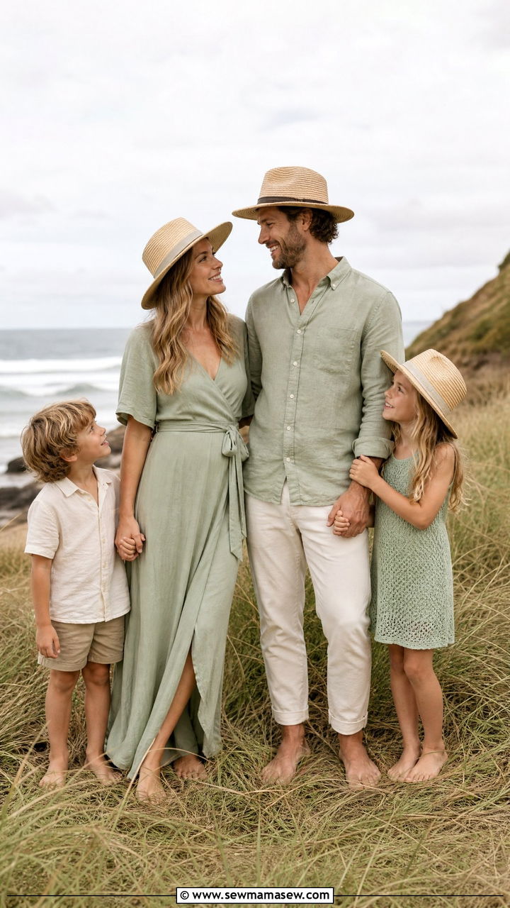 Sage Green Family Beach Outfit - 30 Family beach photo outfit ideas