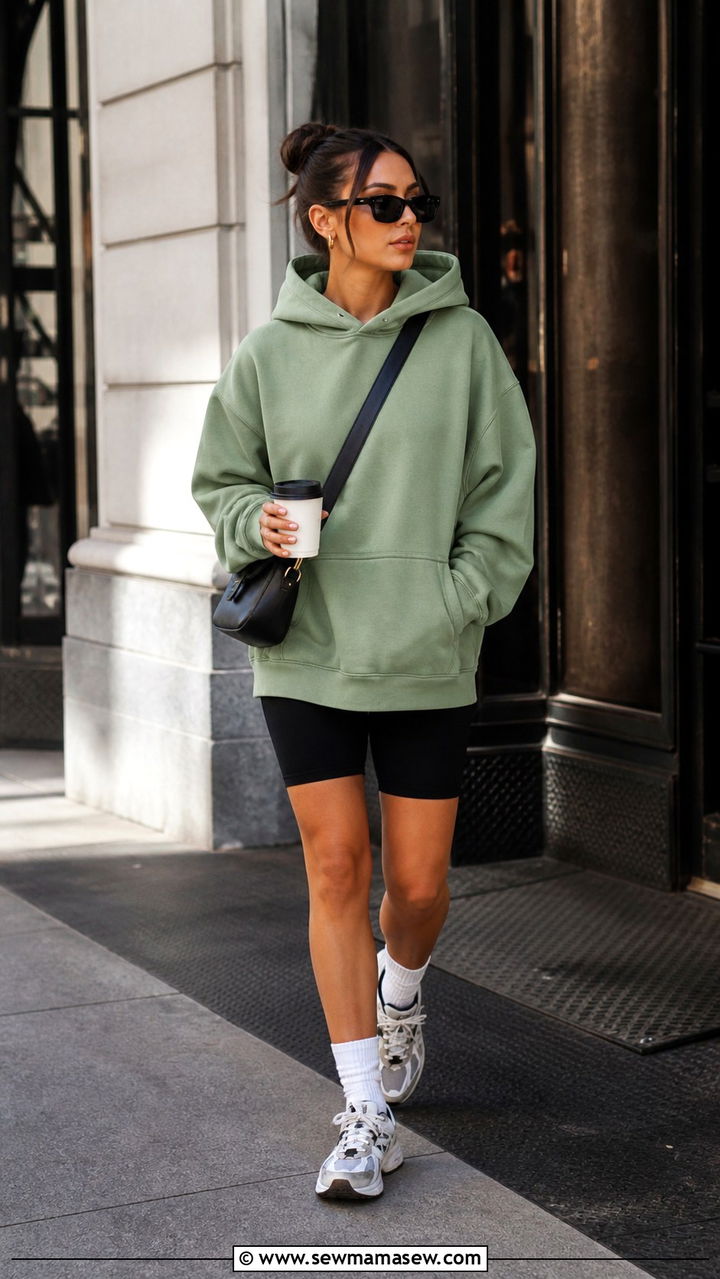 Sage Green Hoodie And Biker Shorts Athleisure - 40 Sage green outfit ideas