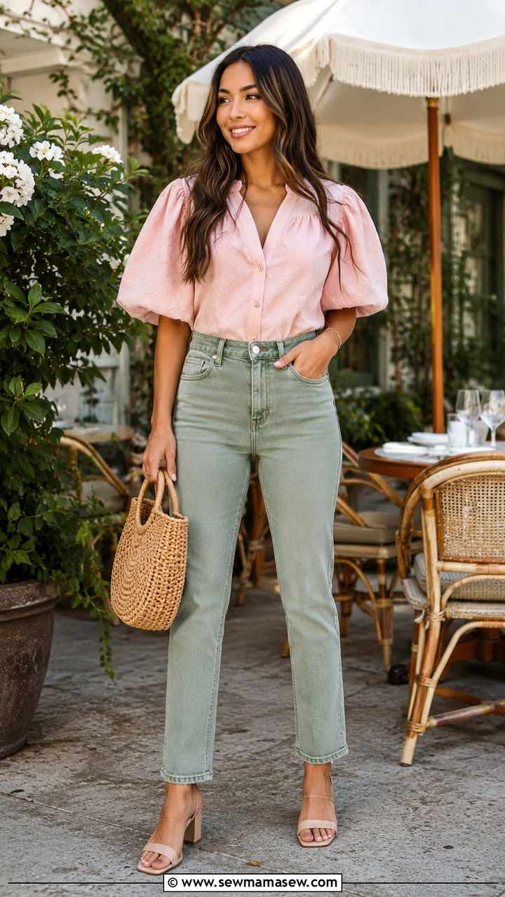 Sage Green Jeans Outfit For Spring Brunch - 30 Green jeans outfit ideas