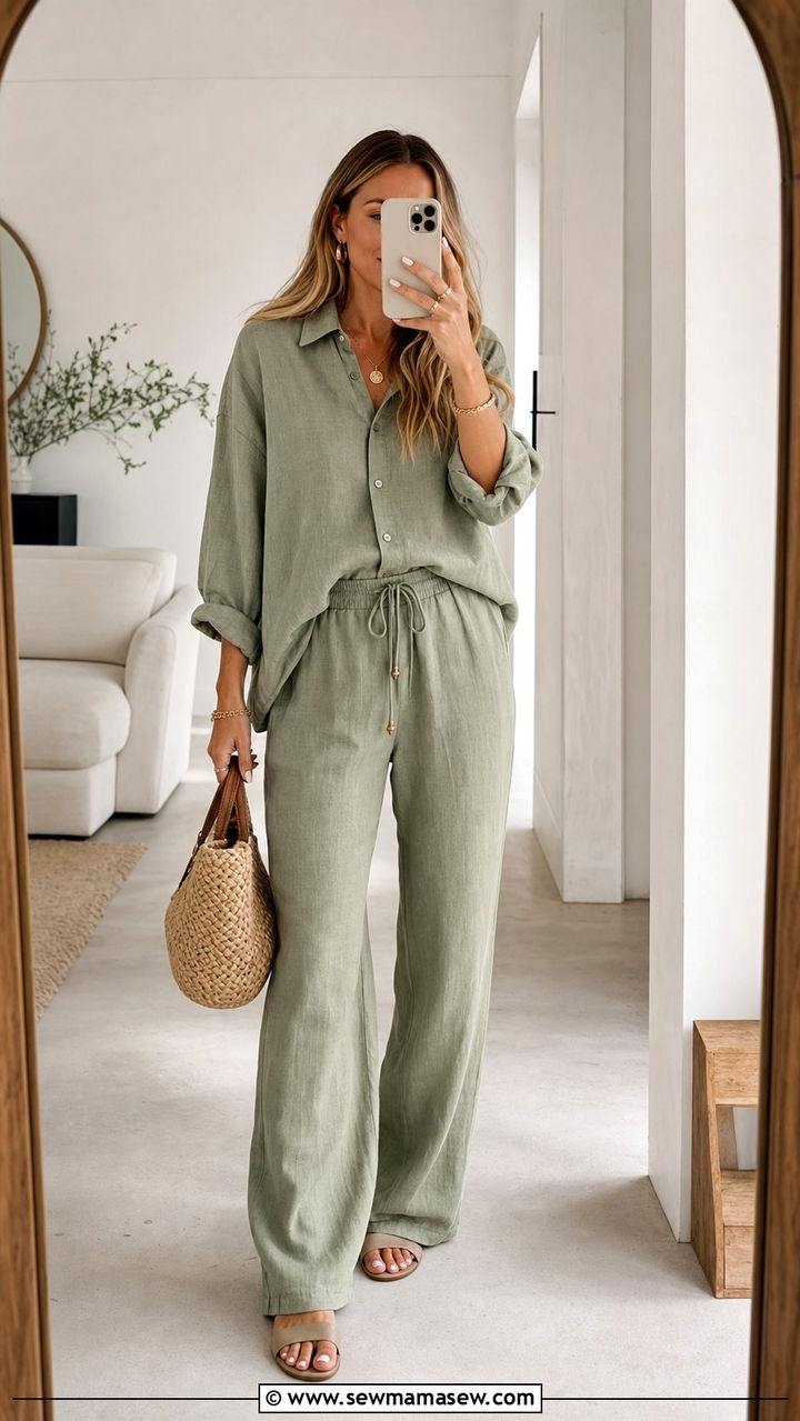 Sage Green Linen Set Summer Outfit - 35 Casual chic summer outfit ideas 2026