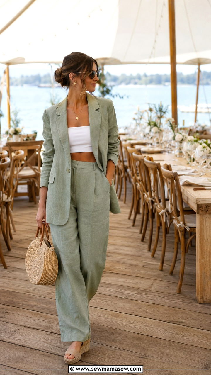 Sage Green Linen Suit And Espadrilles - 30 Tent wedding guest outfit ideas