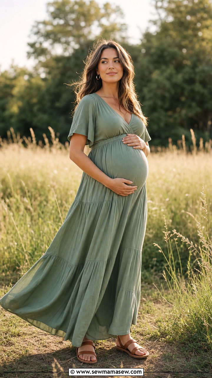 Sage Green Maxi Dress Maternity Photo Outfit - 25 Summer maternity photo outfits