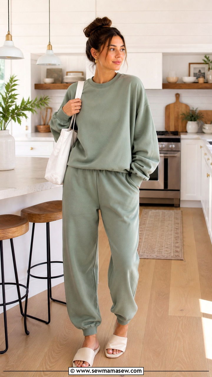 Sage Green Oversized Sweatshirt And Joggers Outfit - 20 Sage loungewear set outfit ideas