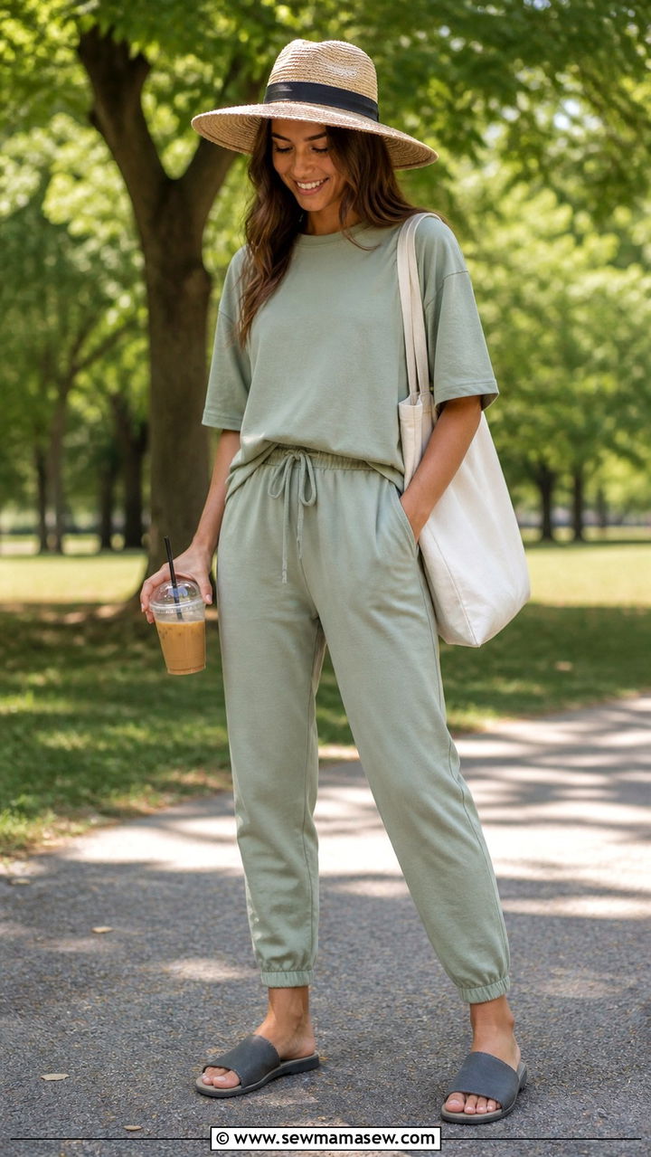Sage Green Oversized Tee and Joggers Outfit - 40 cute summer outfit ideas