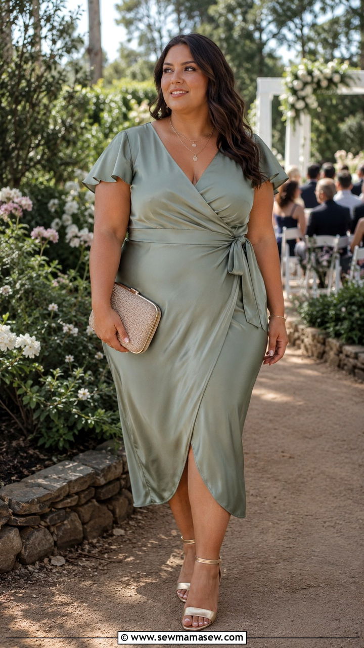 Sage Green Plus Size Wrap Dress Wedding Guest - 30 Sage green wedding guest dress outfit ideas