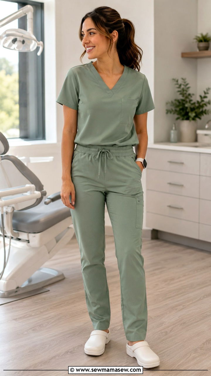 Sage Green Scrub Set With Clogs Dental Outfit - 30 Dental office outfit ideas