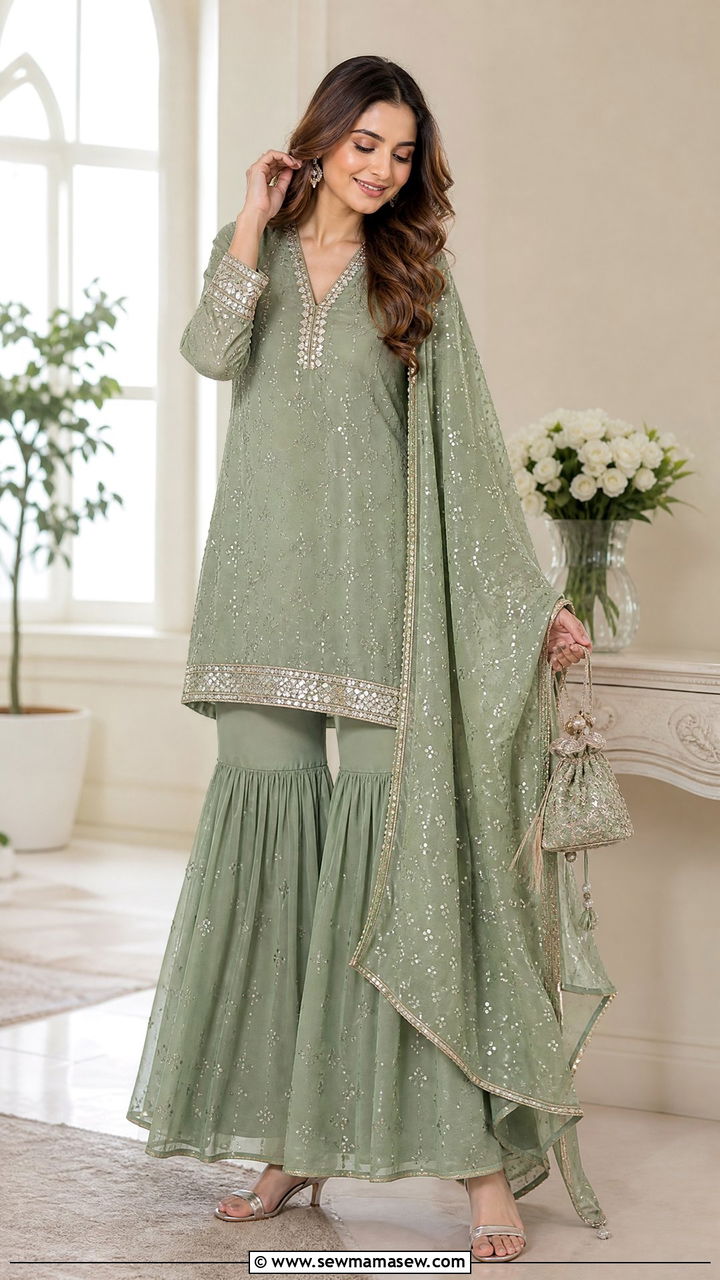 Sage Green Sharara Set - 30 Eid outfit ideas for teens