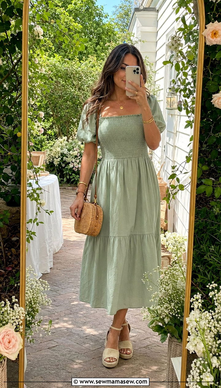 Sage Green Smocked Dress for Garden Baby Shower - 35 Baby shower outfit ideas
