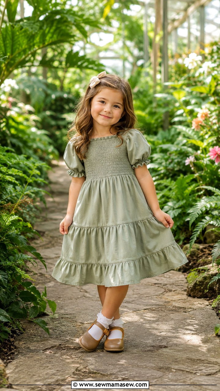 Sage Green Smocked Dress with Mary Janes Outfit - 30 Kids family photo outfits
